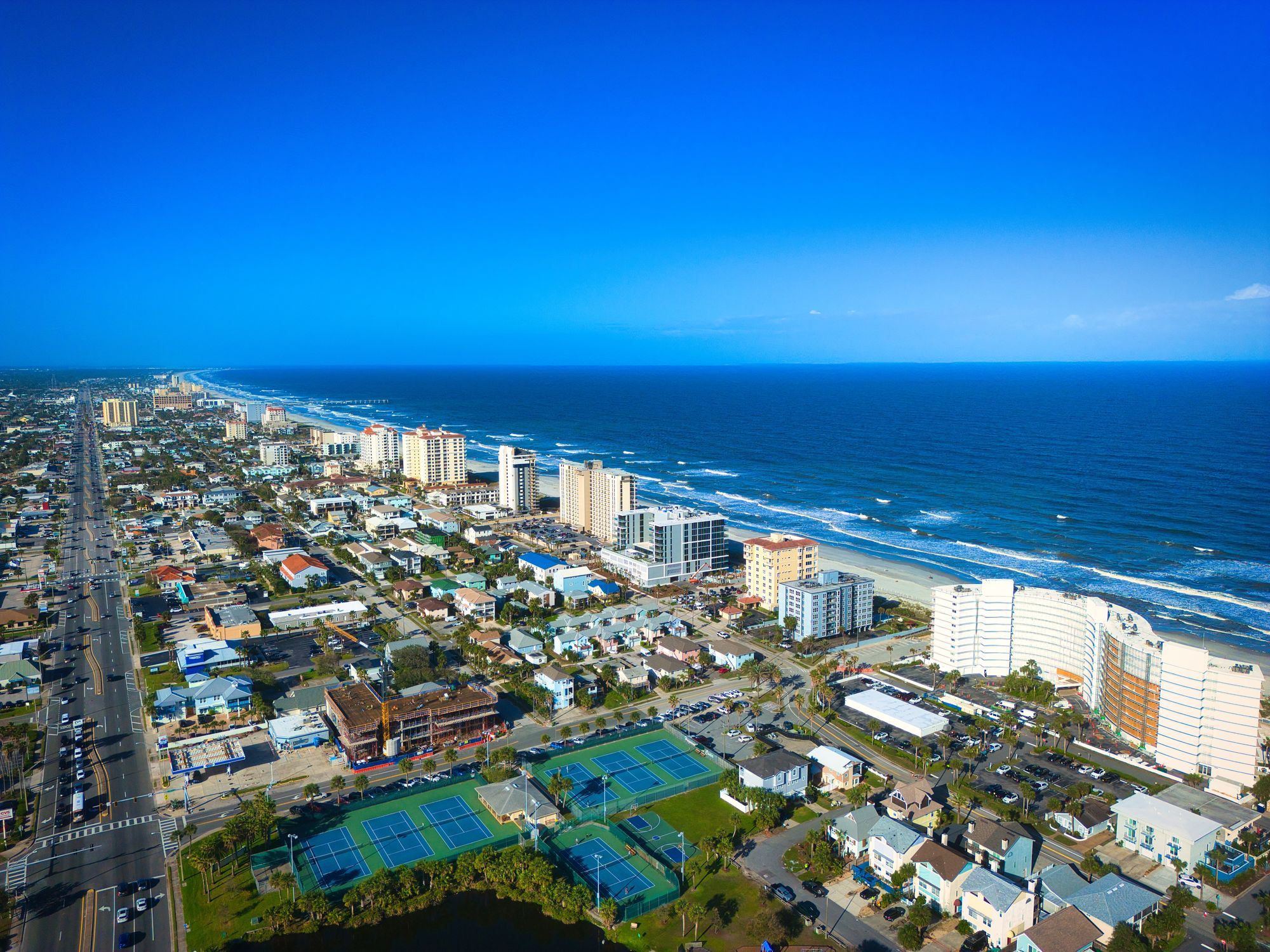 Aerial view of Jacksonville Beach oceanfront and high-rises