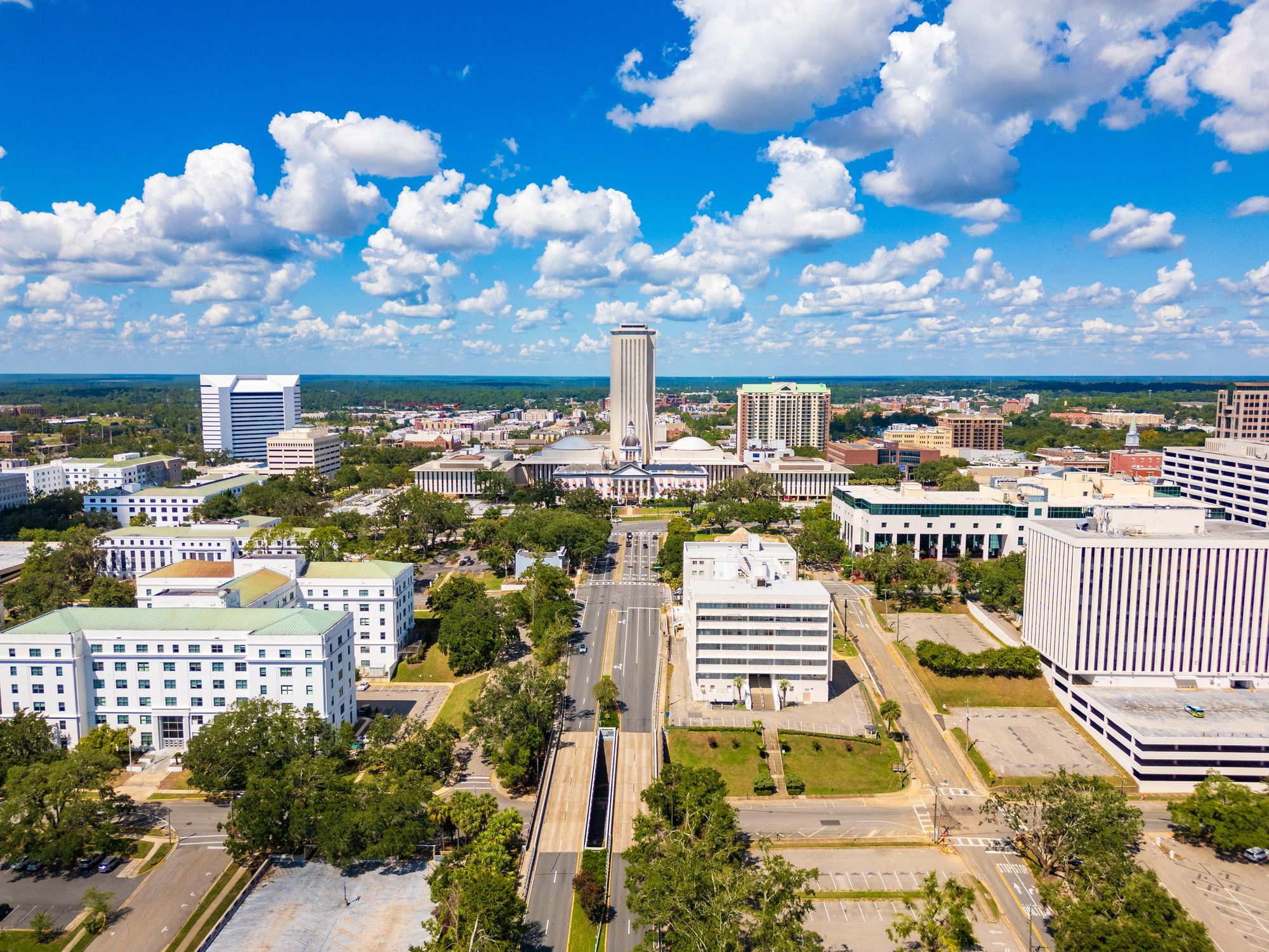 Aerial view of the Florida State Capitol in downtown Tallahassee